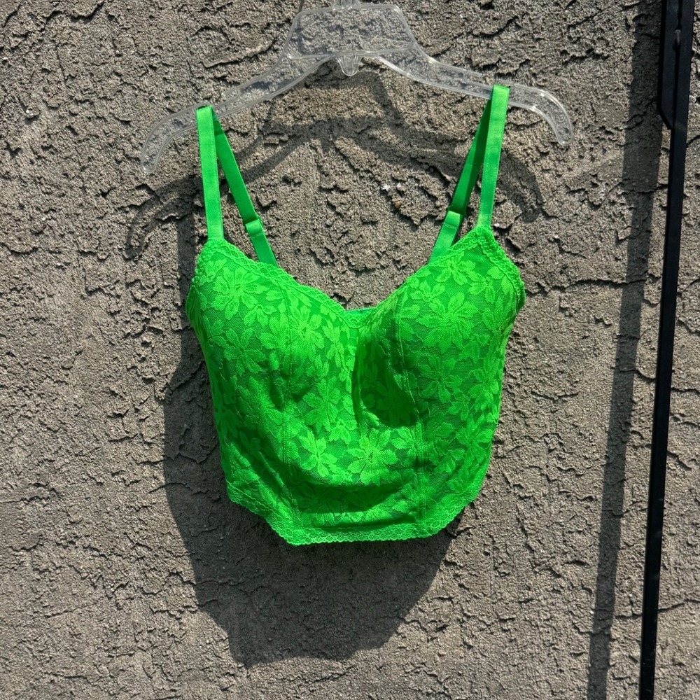 PINK Victoria's Secret Lace Bustier Top Womens S-DD Neon Green Floral Cropped